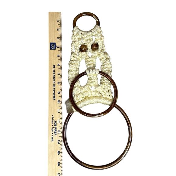 Vintage Macrame Towel Holder Owl Brown and Tan Mid Century - Picture 4 of 8